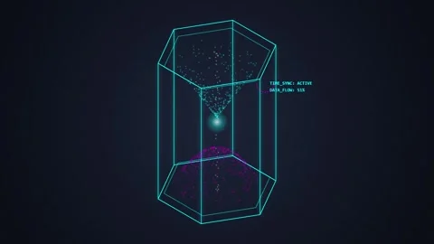 Futuristic Hexagonal Structure with Digital Data Flow and Glowing Center Stock Footage 348423831