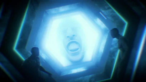 Futuristic Hexagonal Tunnel With AI Clones Stock Footage 293481239