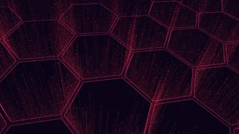 Futuristic hexagons pattern with motion small neon glitters Stock Footage 242429914