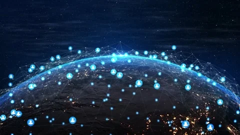Futuristic hi tech digital planet hologram Global Network Connections And Stock Footage 333964694