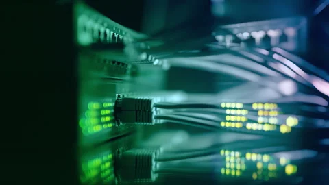 Futuristic High-Speed Data Center Network Connections. Fiber Optic and Ethernet 库存影片 319941889