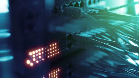 Futuristic High-Speed Data Center Network Connections. Fiber Optic and Ethernet 库存影片 320242365