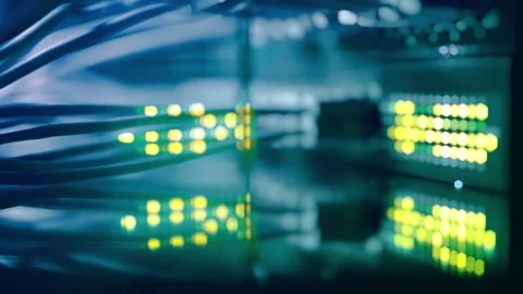 Futuristic High-Speed Data Center Network Connections. Fiber Optic and Ethernet Stock Footage 320243100
