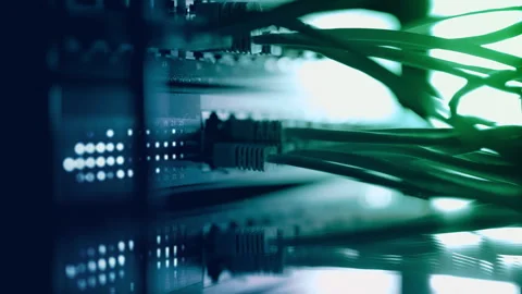 Futuristic High-Speed Data Center Network Connections. Fiber Optic and Ethernet Stock Footage 320247349