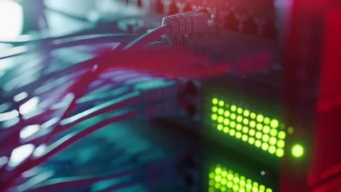Futuristic High-Speed Data Center Network Connections. Fiber Optic and Ethernet Stock Footage 320247375