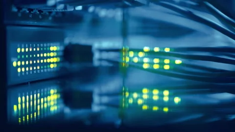 Futuristic High-Speed Data Center Network Connections. Fiber Optic and Ethernet 库存影片 322754631