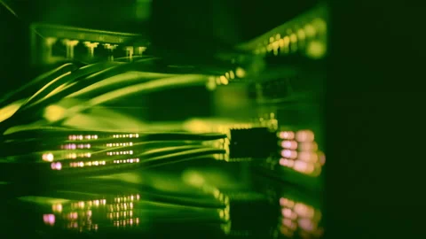 Futuristic High-Speed Data Center Network Connections. Fiber Optic and Ethernet 库存影片 322754991