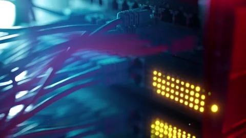 Futuristic High-Speed Data Center Network Connections. Fiber Optic and Ethernet Stock Footage 322755592