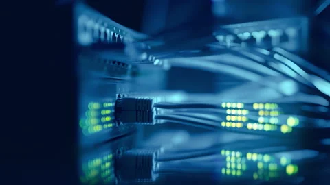 Futuristic High-Speed Data Center Network Connections. Fiber Optic and Ethernet Stock Footage 333700957