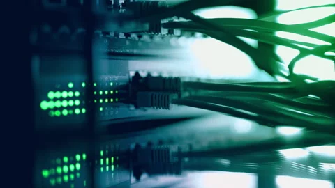 Futuristic High-Speed Data Center Network Connections. Fiber Optic and Ethernet Stock Footage 333701313