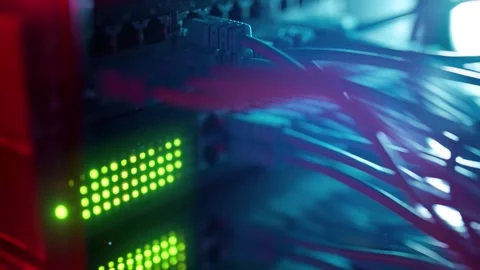 Futuristic High-Speed Data Center Network Connections. Fiber Optic and Ethernet Stock Footage 333701925