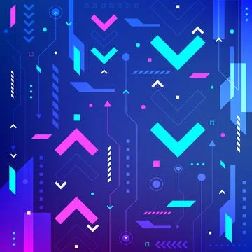 Futuristic high tech background with neon blue and magenta geometric shapes.. Stock Illustration