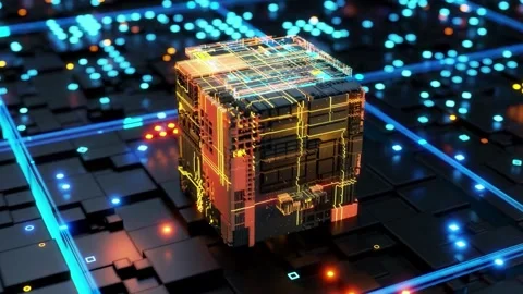 Futuristic High-Tech Computer Network Concept with Artificial Intelligence Stock Footage 254917657