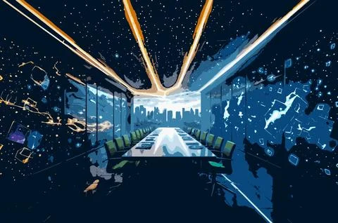 Futuristic high-tech conference room  space aesthetic digital data projection イラスト素材