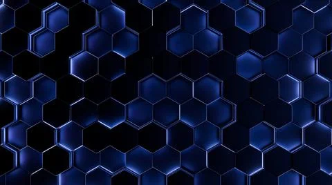 Futuristic, High Tech, dark background, with a hexagon block light. Wall text Illustrazione stock