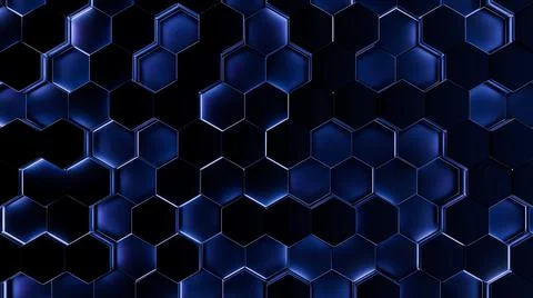 Futuristic, High Tech, dark background, with a hexagon block light. Wall text イラスト素材