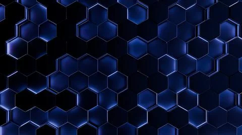 Futuristic, High Tech, dark background, with a hexagon block light. Wall text Illustrazione stock
