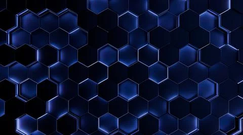 Futuristic, High Tech, dark background, with a hexagon block light. Wall text Stock Illustration