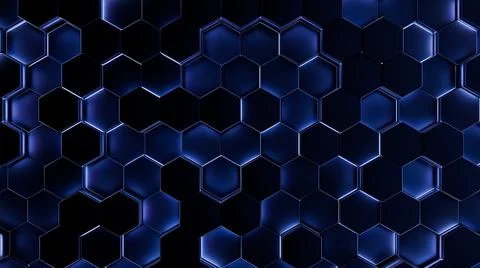 Futuristic, High Tech, dark background, with a hexagon block light. Wall text Illustrazione stock