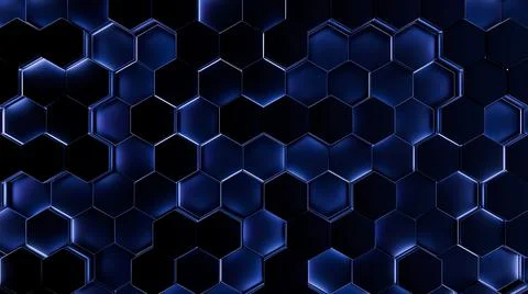 Futuristic, High Tech, dark background, with a hexagon block light. Wall texture Illustrazione stock