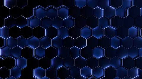 Futuristic, High Tech, dark background, with a hexagon block light. Wall texture Stock Illustration