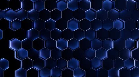 Futuristic, High Tech, dark background, with a hexagon block light. Wall texture Stock Illustration