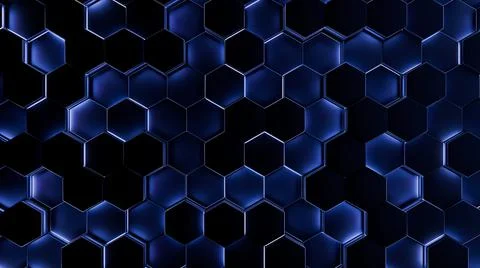 Futuristic, High Tech, dark background, with a hexagon block light. Wall texture Stock Illustration