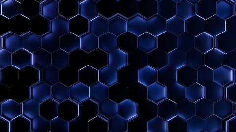 Futuristic, High Tech, dark background, with a hexagon block light. Wall texture Illustrazione stock
