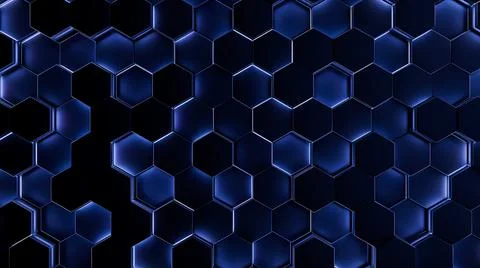 Futuristic, High Tech, dark background, with a hexagon block light. Wall texture Stock Illustration