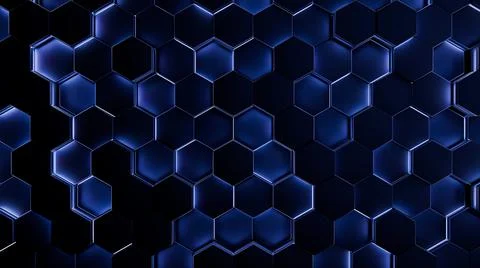 Futuristic, High Tech, dark background, with a hexagon block light. Wall texture Illustrazione stock