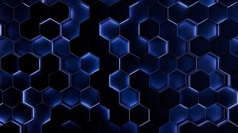 Futuristic, High Tech, dark background, with a hexagon block light. Wall texture Stock Illustration
