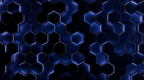 Futuristic, High Tech, dark background, with a hexagon block light. Wall texture Stock Illustration