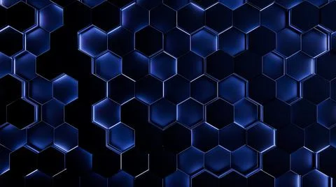 Futuristic, High Tech, dark background, with a hexagon block light. Wall texture Stock Illustration