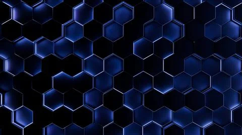 Futuristic, High Tech, dark background, with a hexagon block light. Wall texture Stock Illustration