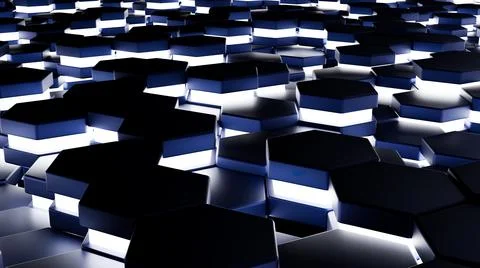 Futuristic, High Tech, dark background, with a hexagon block light. Wall texture Illustrazione stock