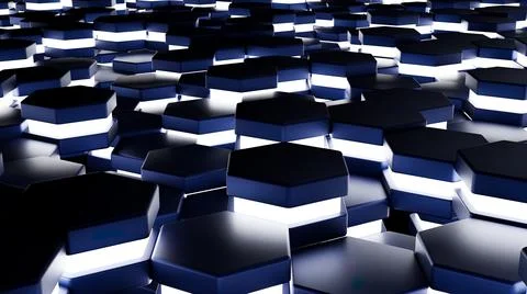Futuristic, High Tech, dark background, with a hexagon block light. Wall texture Stock Illustration