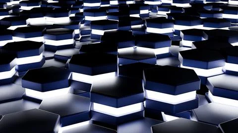 Futuristic, High Tech, dark background, with a hexagon block light. Wall texture Stock Illustration