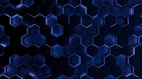 Futuristic, High Tech, dark background, with a hexagon block light. Wall texture Illustrazione stock