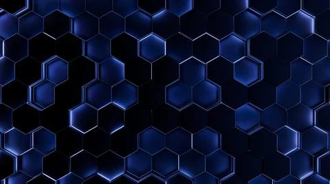 Futuristic, High Tech, dark background, with a hexagon block light. Wall texture Stock Illustration