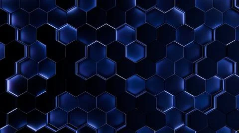 Futuristic, High Tech, dark background, with a hexagon block light. Wall texture Illustrazione stock