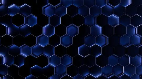 Futuristic, High Tech, dark background, with a hexagon block light. Wall texture Stock Illustration