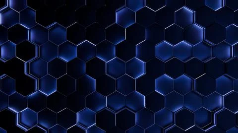 Futuristic, High Tech, dark background, with a hexagon block light. Wall texture Stock Illustration