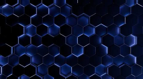 Futuristic, High Tech, dark background, with a hexagon block light. Wall texture Stock Illustration
