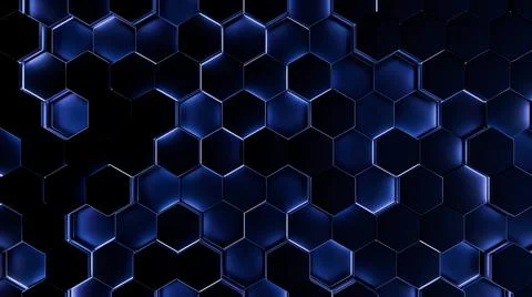Futuristic, High Tech, dark background, with a hexagon block light. Wall texture Stock Illustration