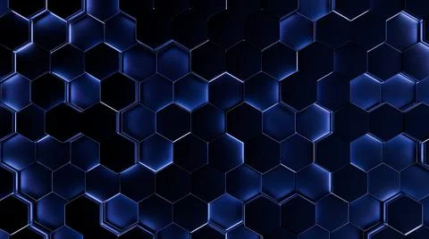Futuristic, High Tech, dark background, with a hexagon block light. Wall texture Stock Illustration