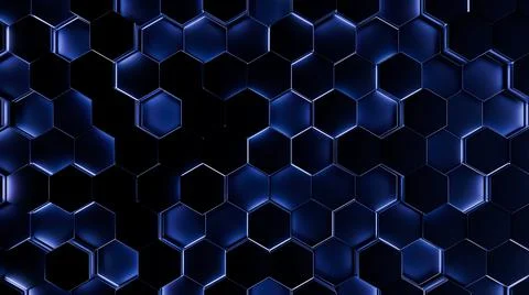 Futuristic, High Tech, dark background, with a hexagon block light. Wall texture Stock Illustration
