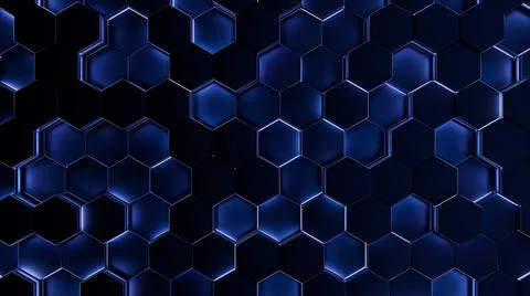 Futuristic, High Tech, dark background, with a hexagon block light. Wall texture Illustrazione stock