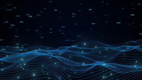 Futuristic high tech particle waves, Digital data stream network technology Видео 339649082