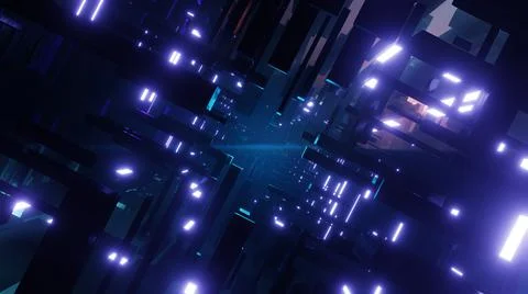 Futuristic high tech tunnel with blinking neon ribbons. 3d render illustratio イラスト素材