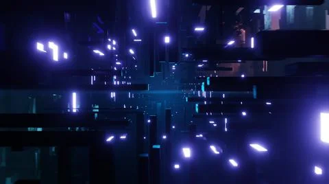 Futuristic high tech tunnel with blinking neon ribbons. 3d render illustratio Illustrazione stock